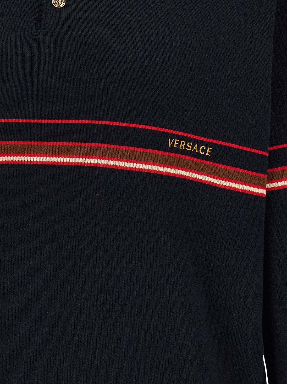 Versace Men Inlaid Striped Polo Shirt