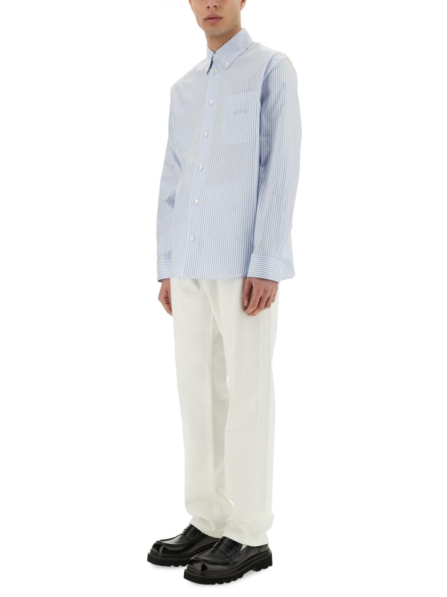 Versace Men Striped Shirt With Silk Printed Insert