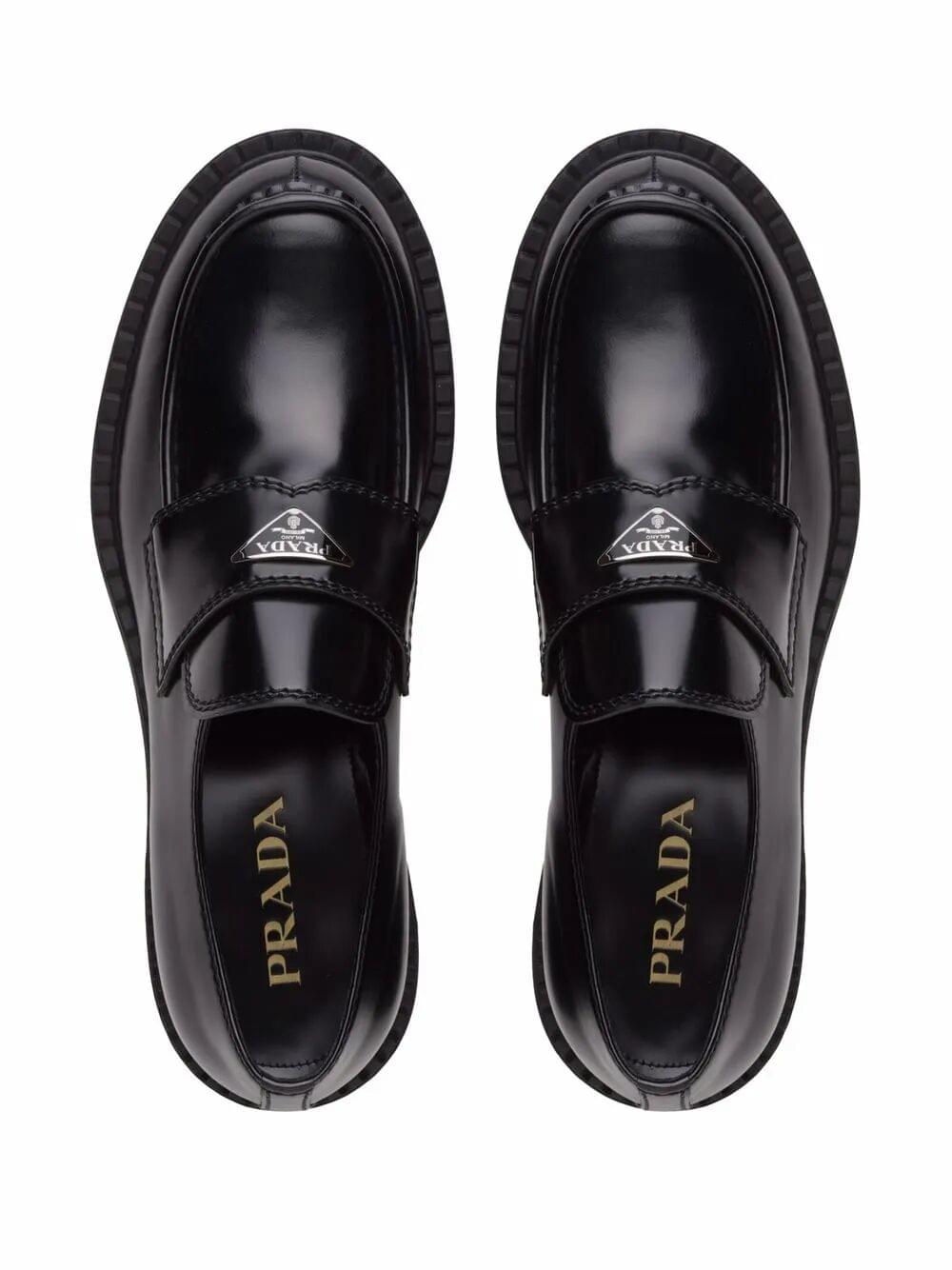 Prada Men Chocolate Brushed Leather Loafers