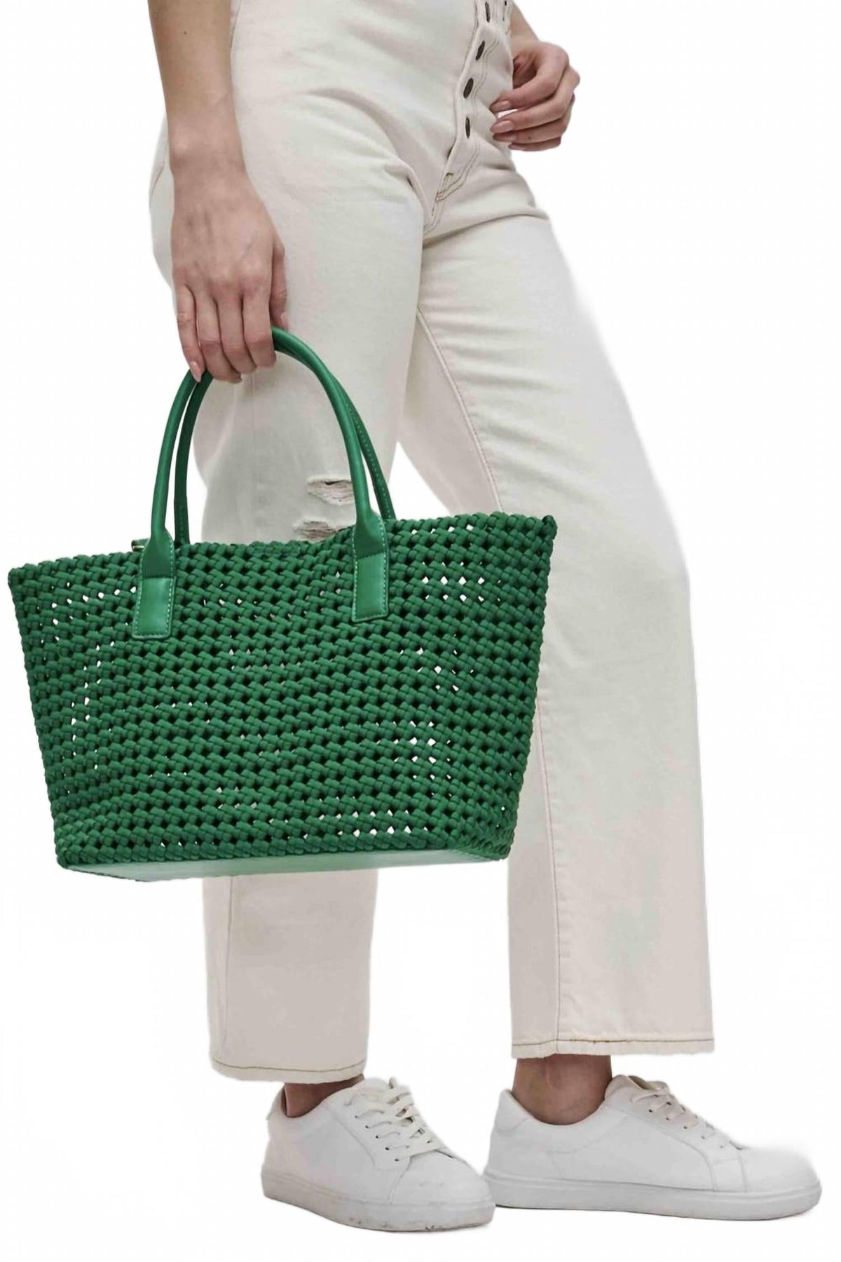 Women's Medium Solstice Woven Tote In Kelly Green