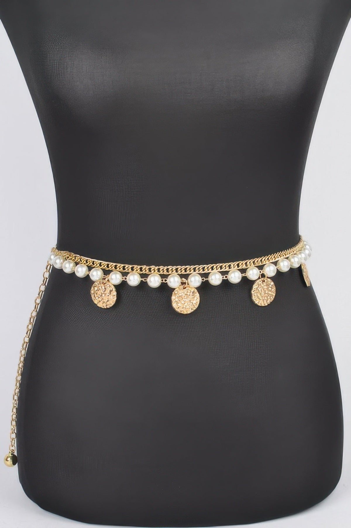 Faux Pearl Round Metal Chain Belt