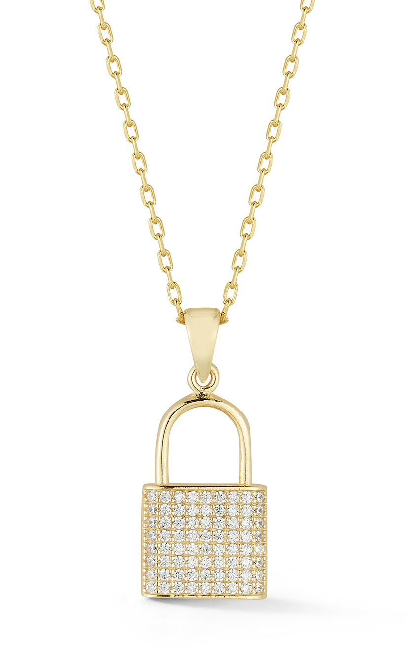 Sterling Silver Pave Padlock Necklace
