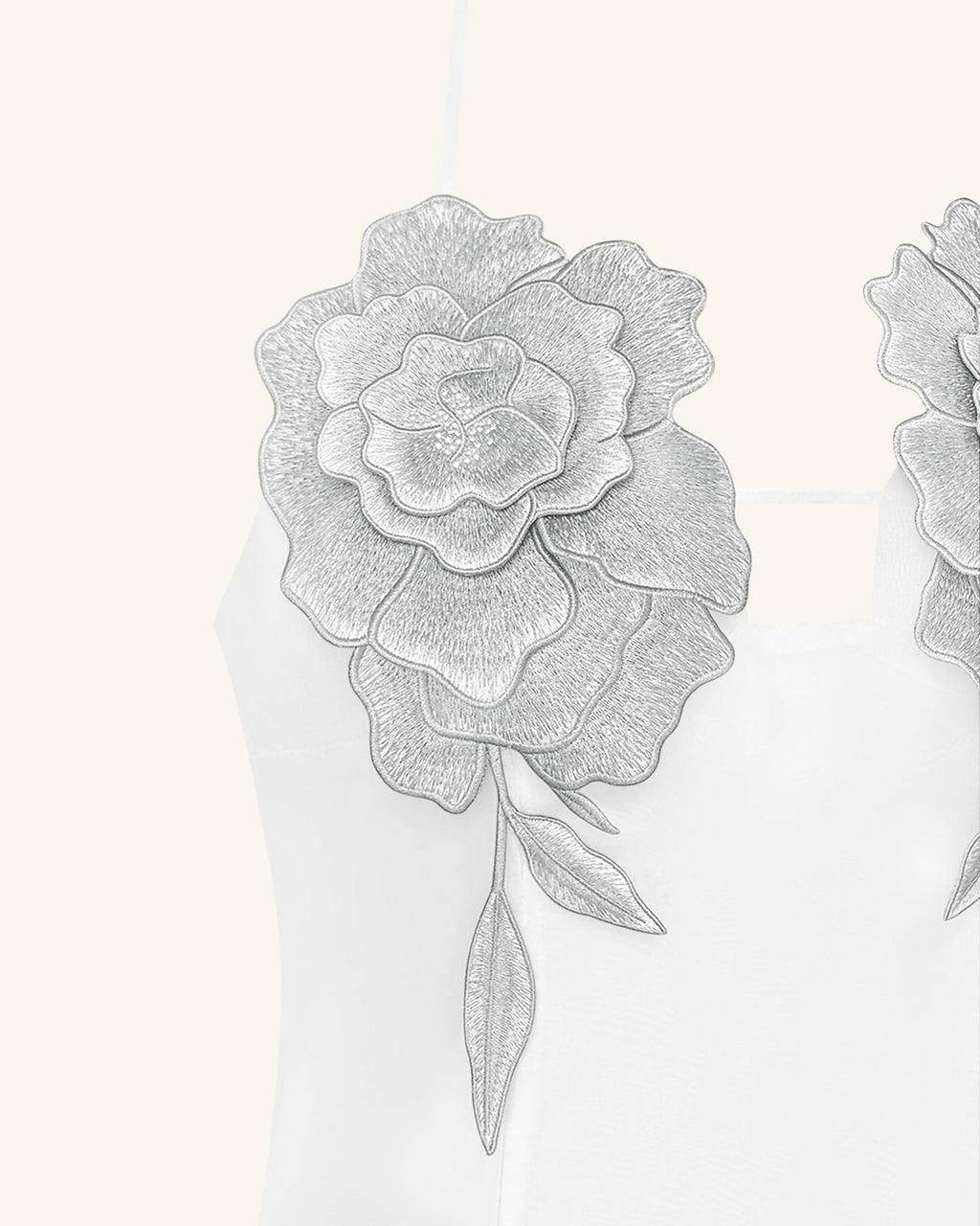 Flower Embroidered Mini Dress - White