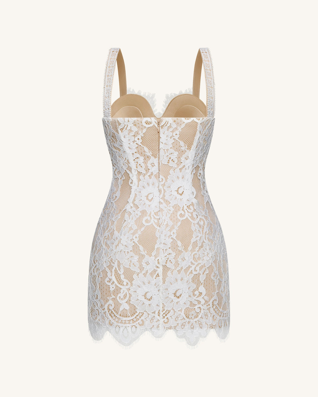 Eyelash Lace Bustier Bodycon Dress - White