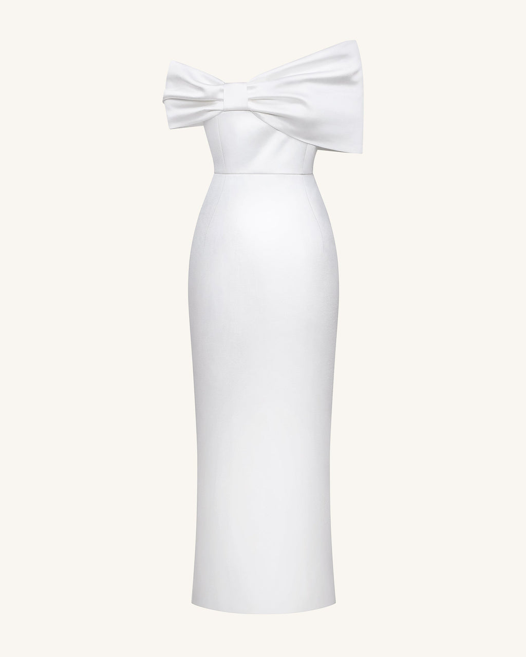 Satin Asymmetric Bow Maxi Dress - White