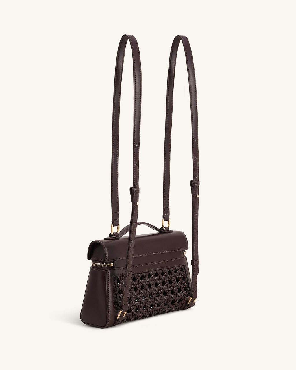 Thea Large Woven Top Handle Bag - Dark Red