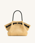 Hana  Medium Faux Straw Tote Bag - Brown Straw