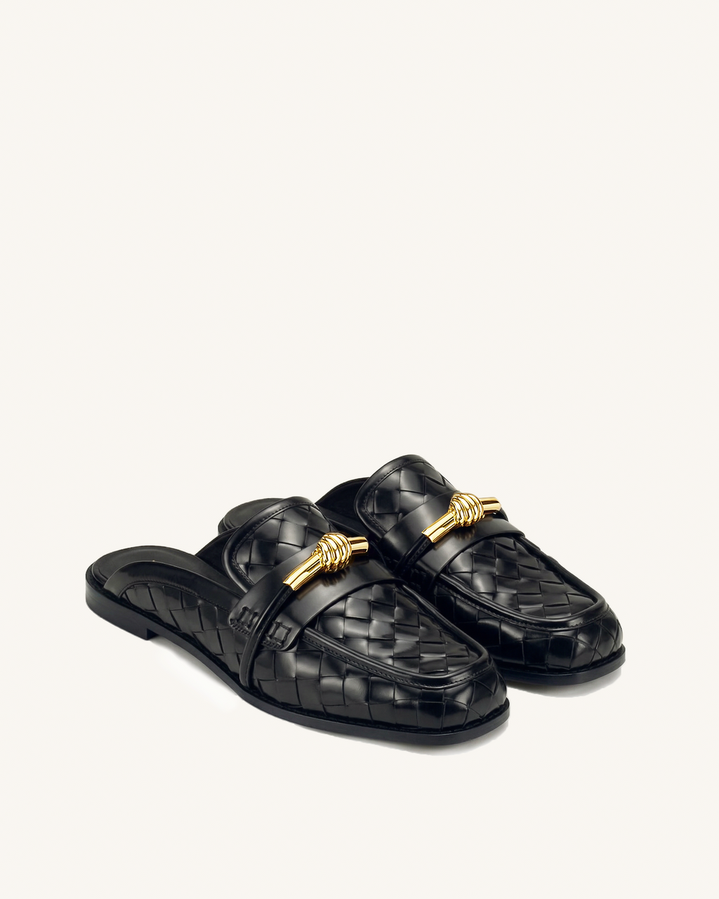 Elowen Woven Horsebit Mule Loafers - Black