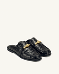 Elowen Woven Horsebit Mule Loafers - Black