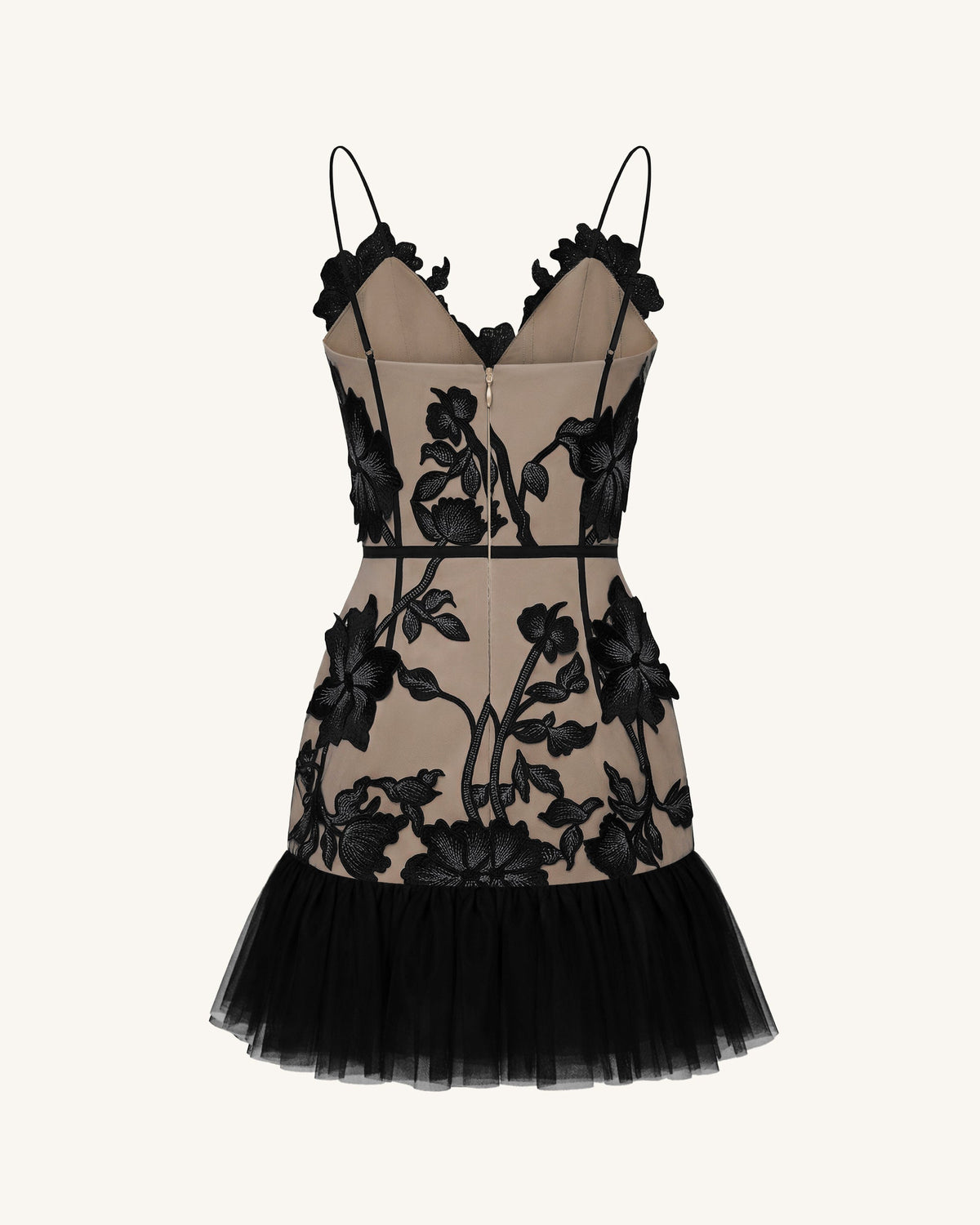 Floral Sling Mini Dress - Black