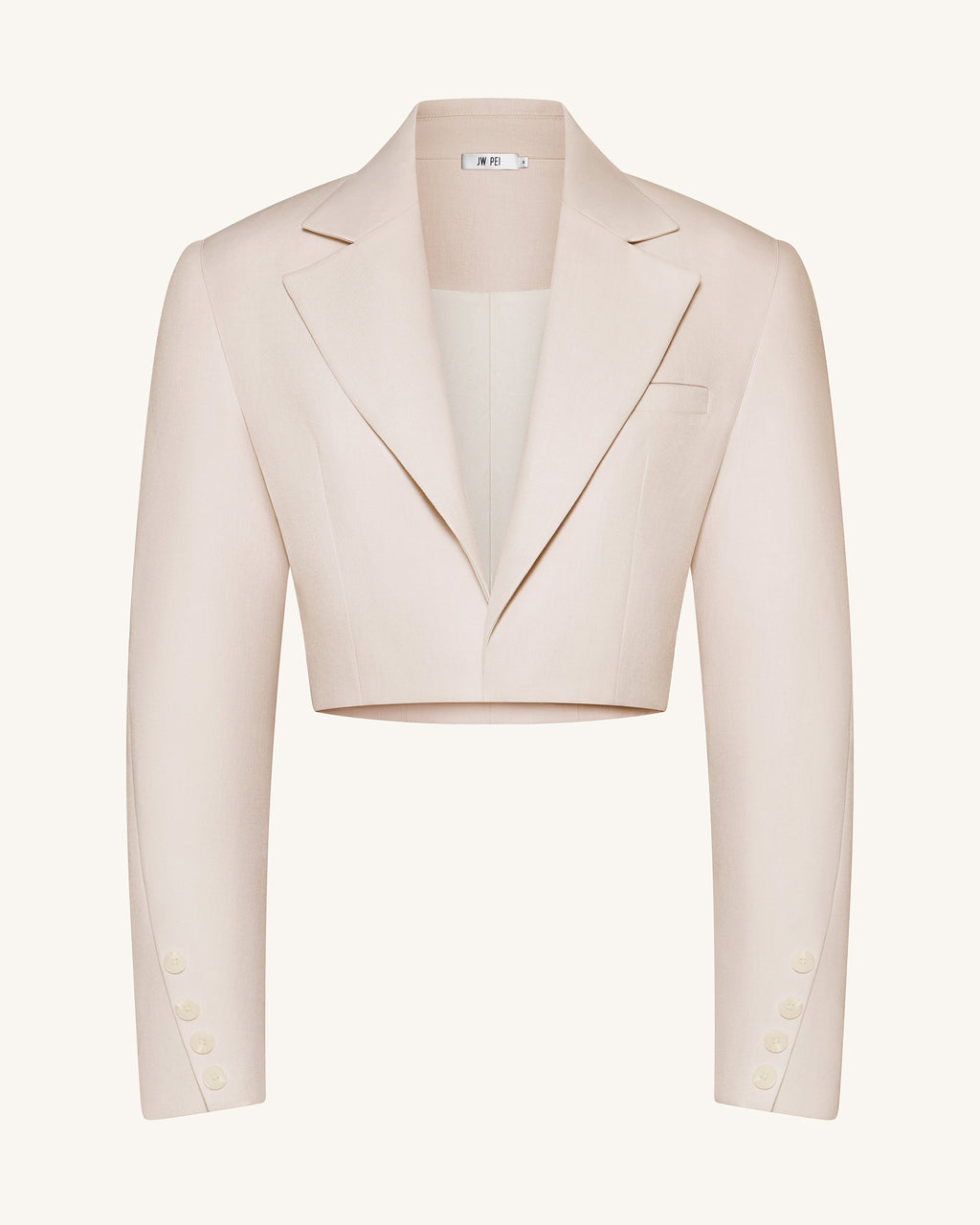 Structured Power-Shoulder Cropped Blazer - Beige