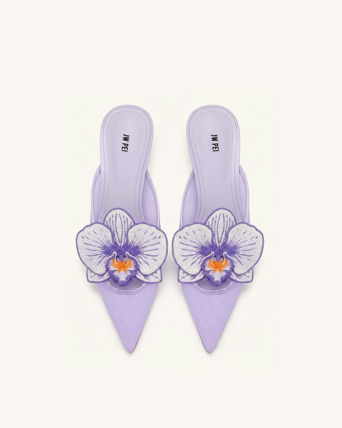 Helena Embroidery Decoration Pierced Mules - Purple
