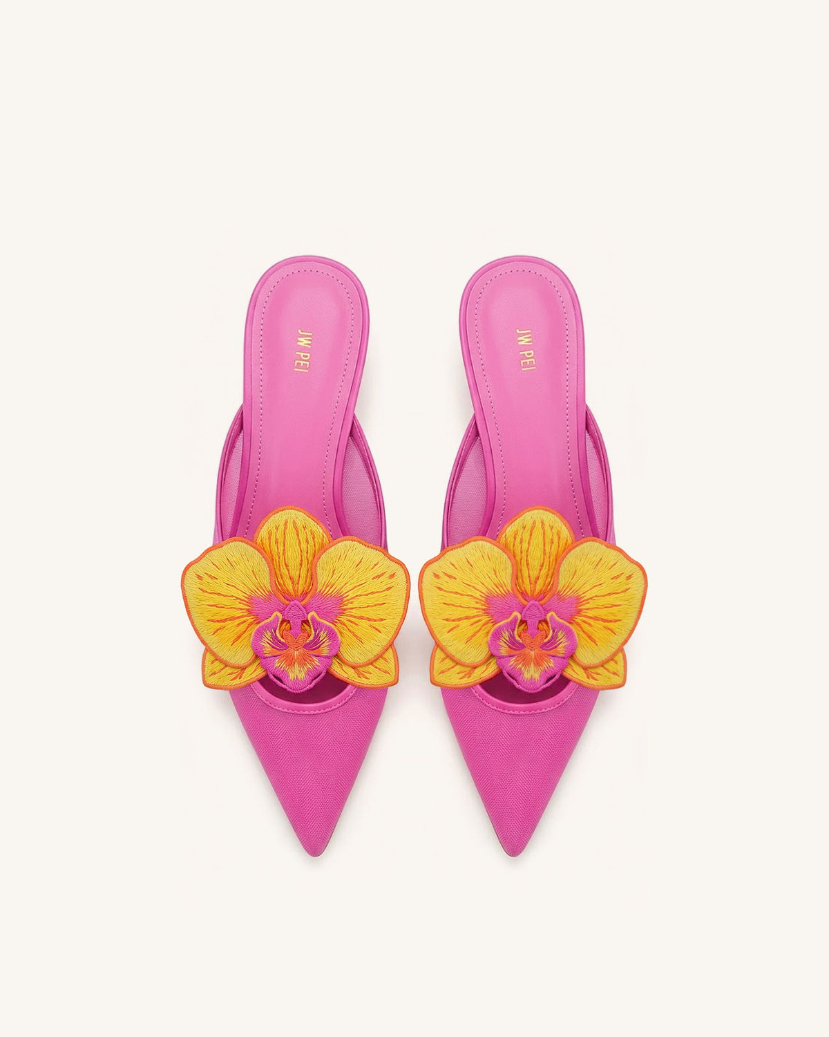 Helena Embroidery Decoration Pierced Mules - Rose Red