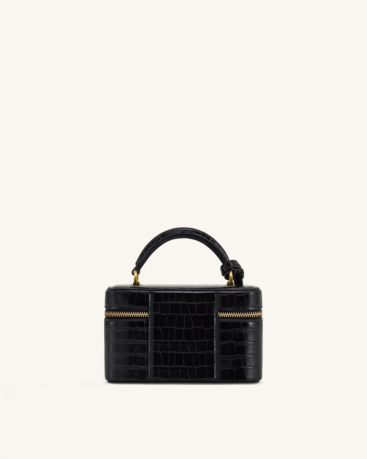 Cleo Box Shape Top Handle Bag - Black Croc