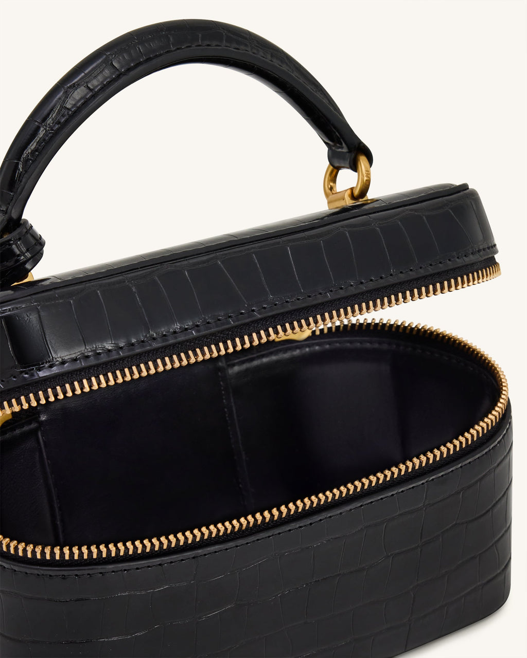 Cleo Box Shape Top Handle Bag - Black Croc