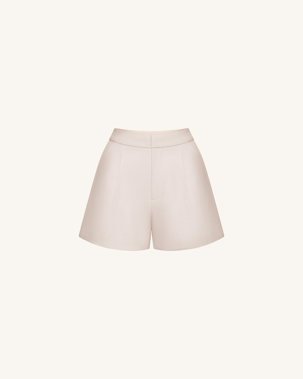 Woven Cotton Tailored Shorts - Beige