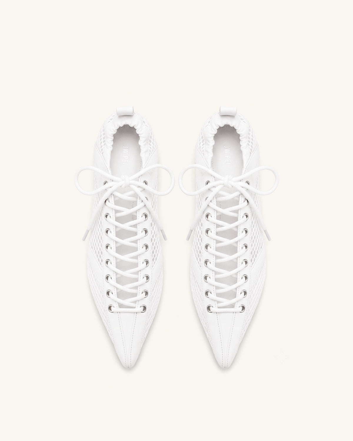 Ava Lace-Up Mesh Flats - White
