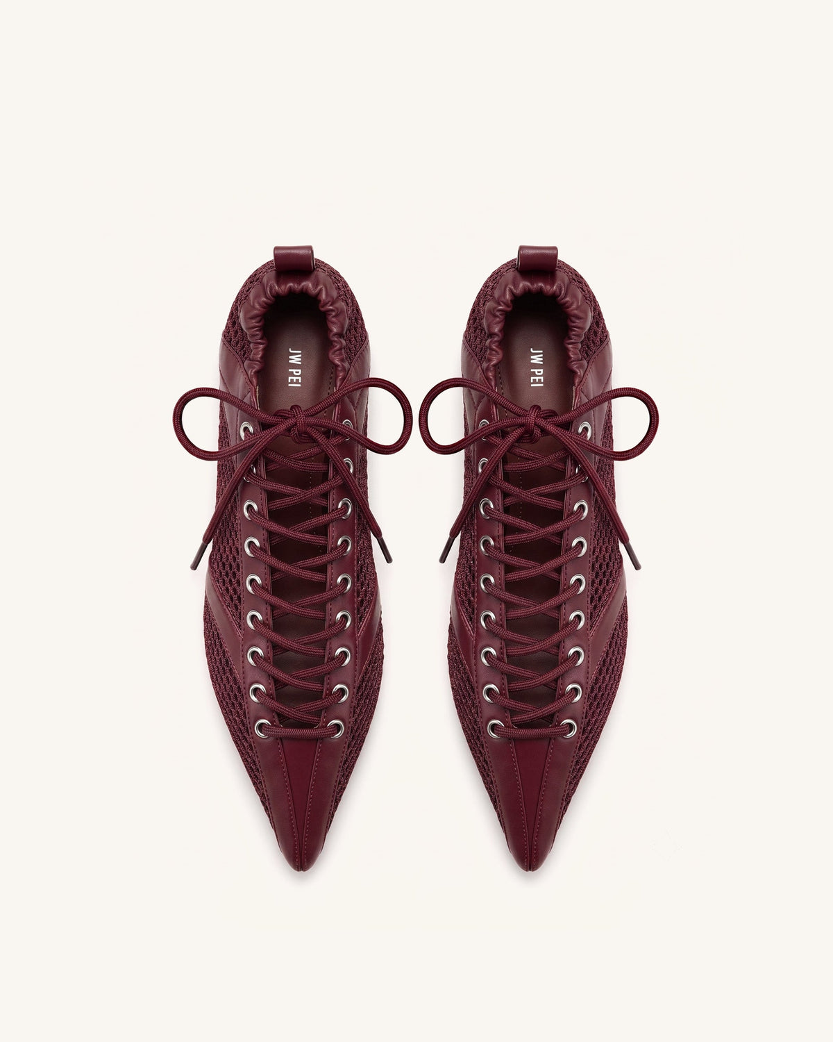 Ava Lace-Up Mesh Flats - Burgundy