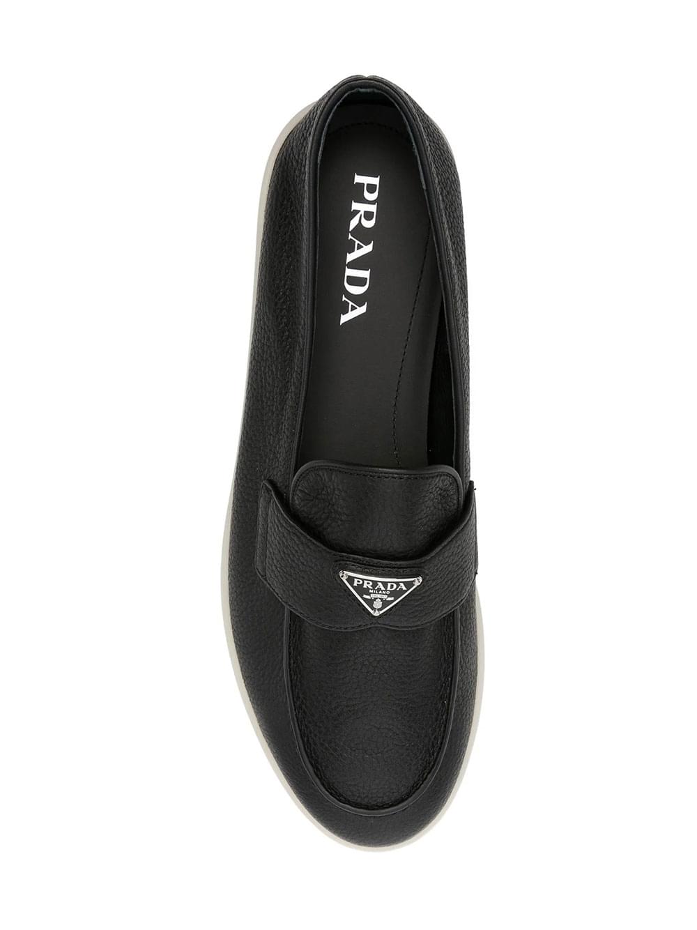 Prada Men Grained Leather Loafers