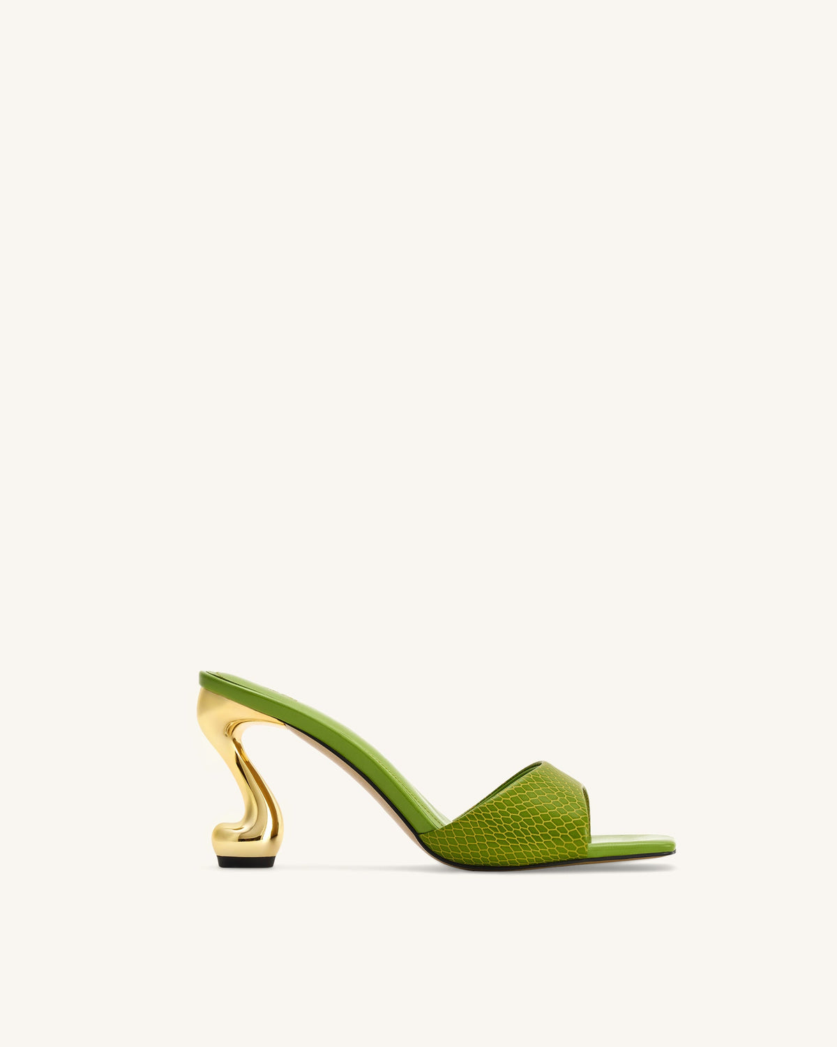Hannah Snakeskin Heel Mules - Green