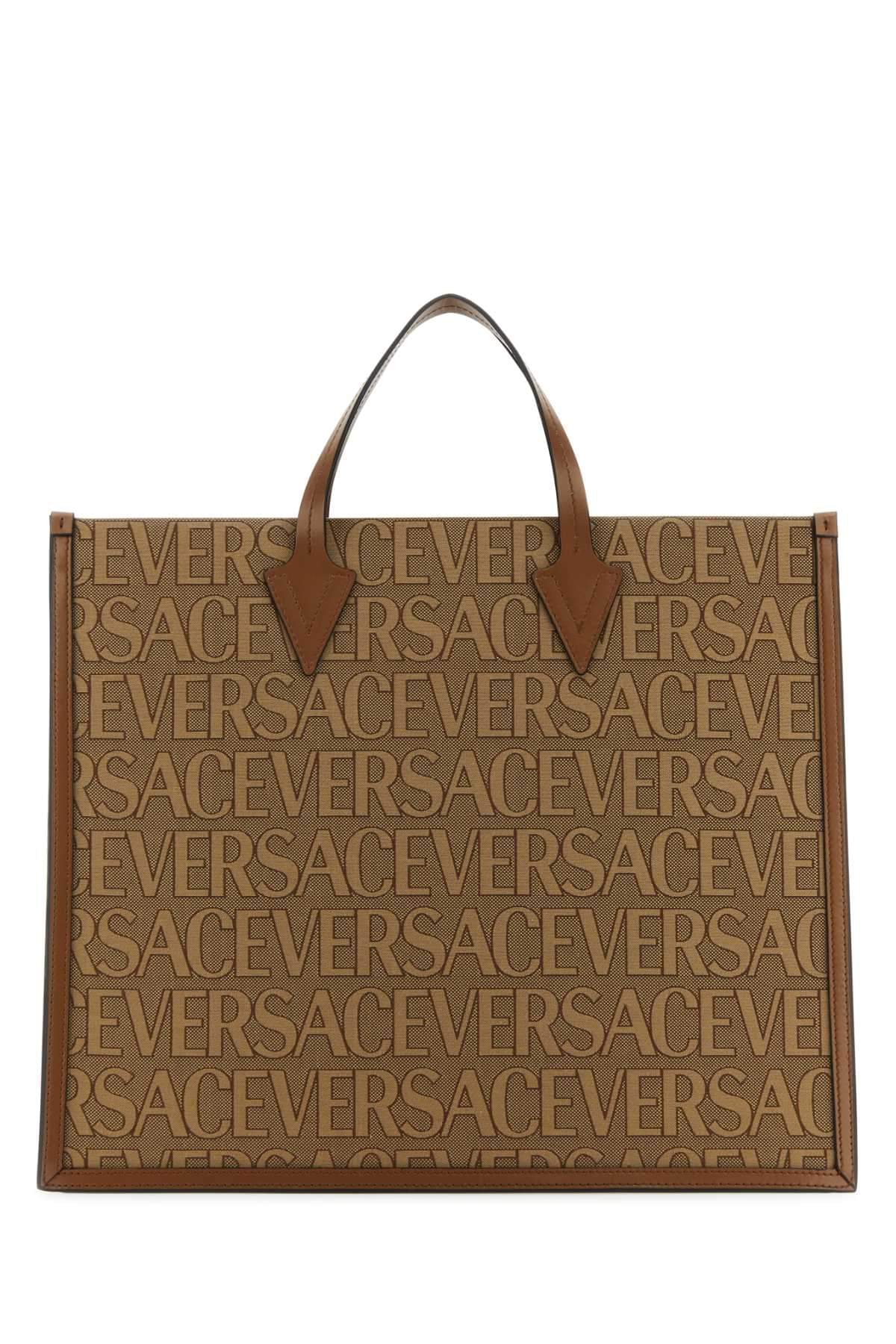 Versace Men Embroidered Canvas Versace Allover Shopping Bag