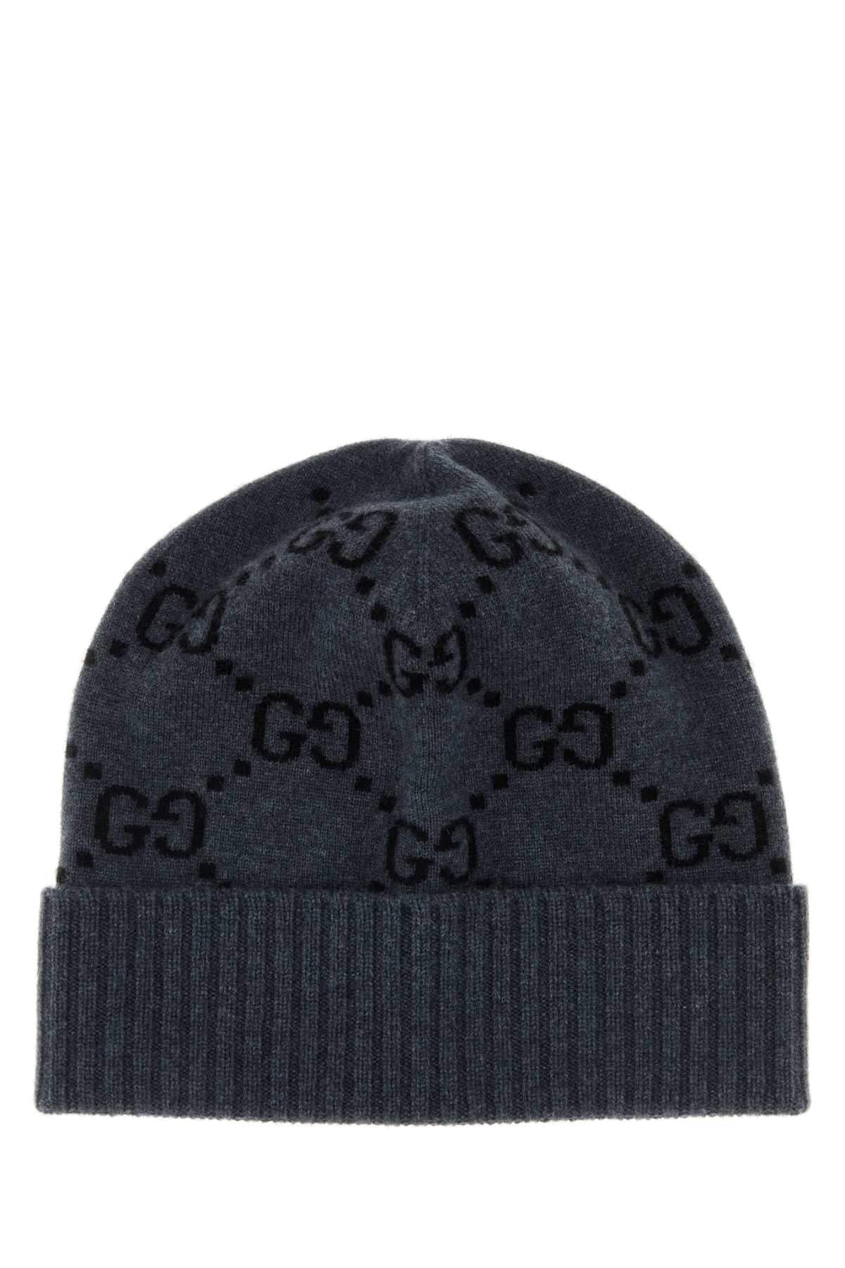 Gucci Men Embroidered Cashmere Beanie Hat