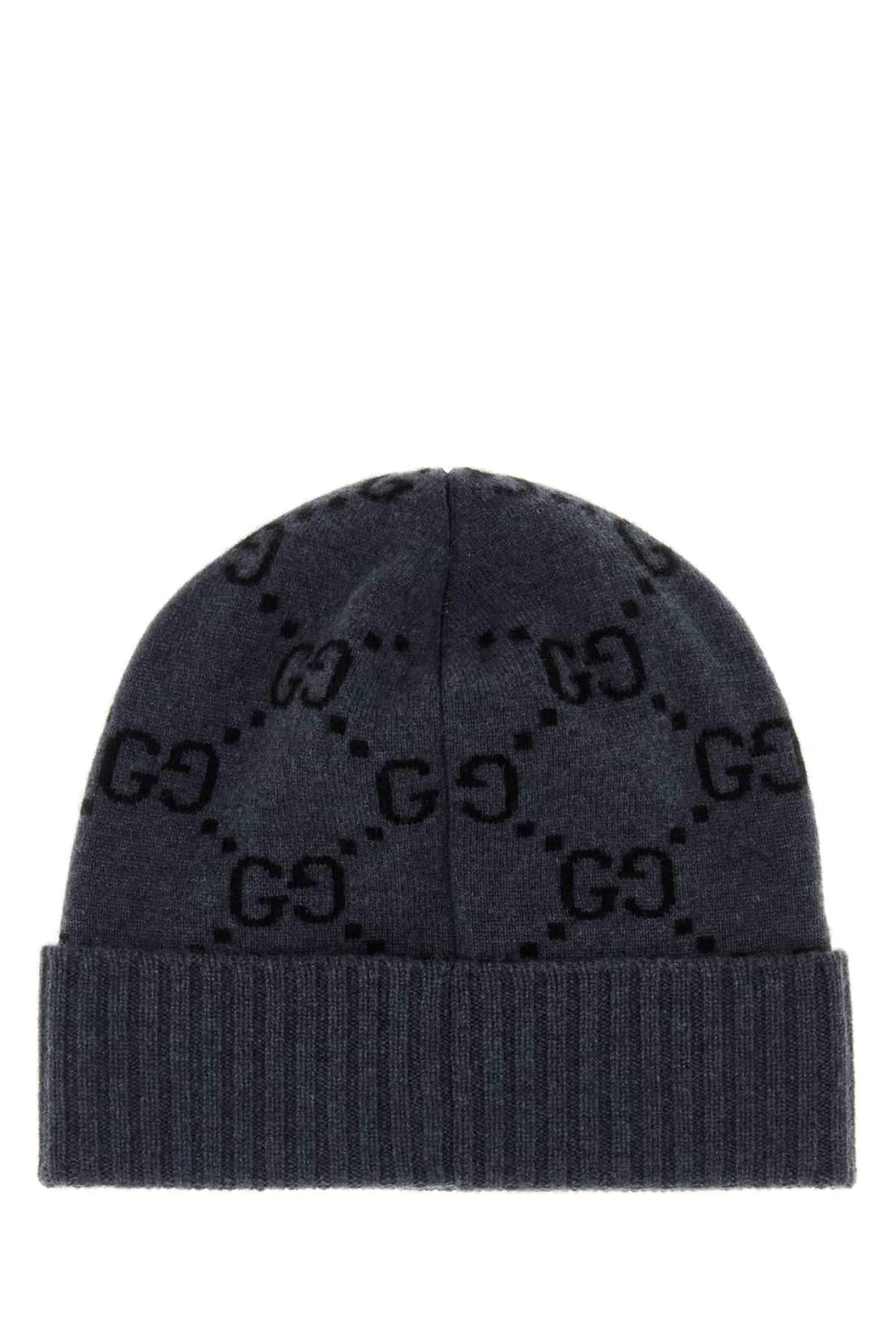 Gucci Men Embroidered Cashmere Beanie Hat
