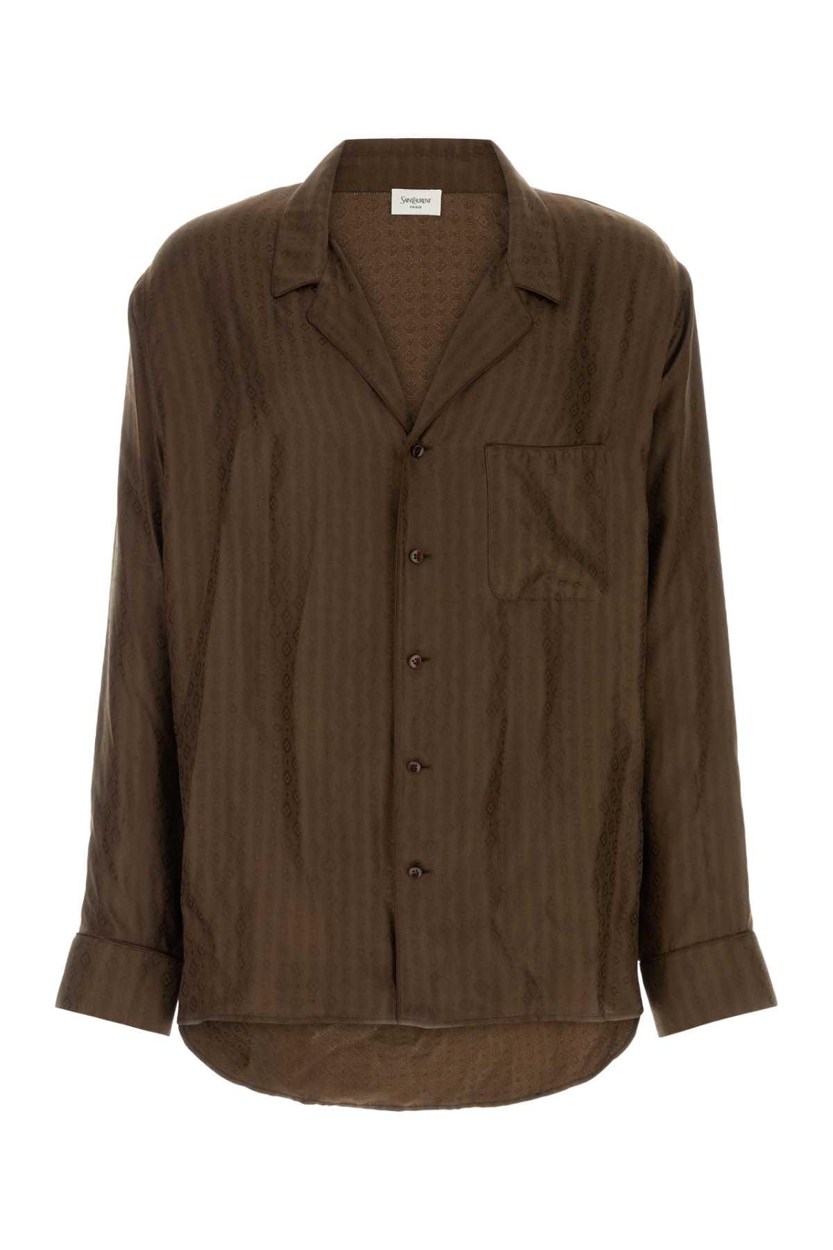 Saint Laurent Men Brown Silk Shirt