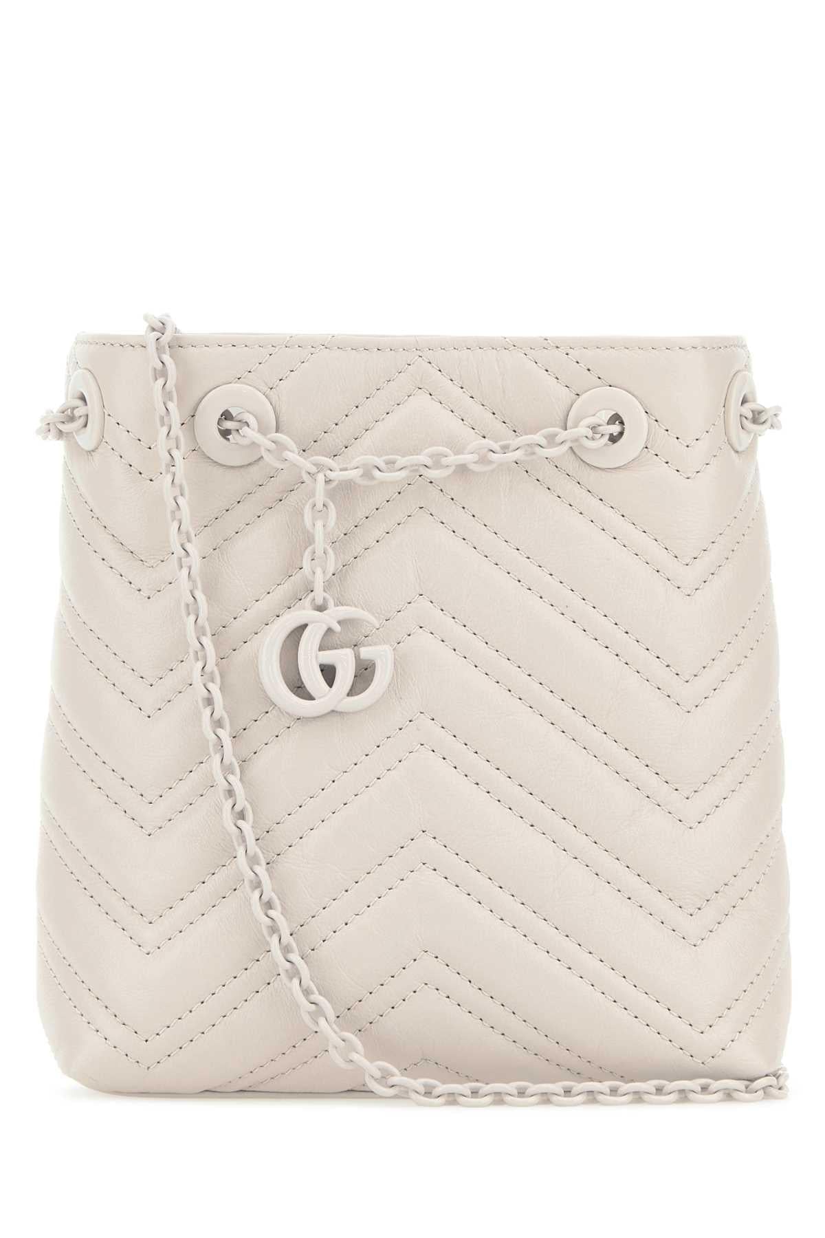 Gucci Women Ivory Leather Micro Gg Marmont Bucket Bag