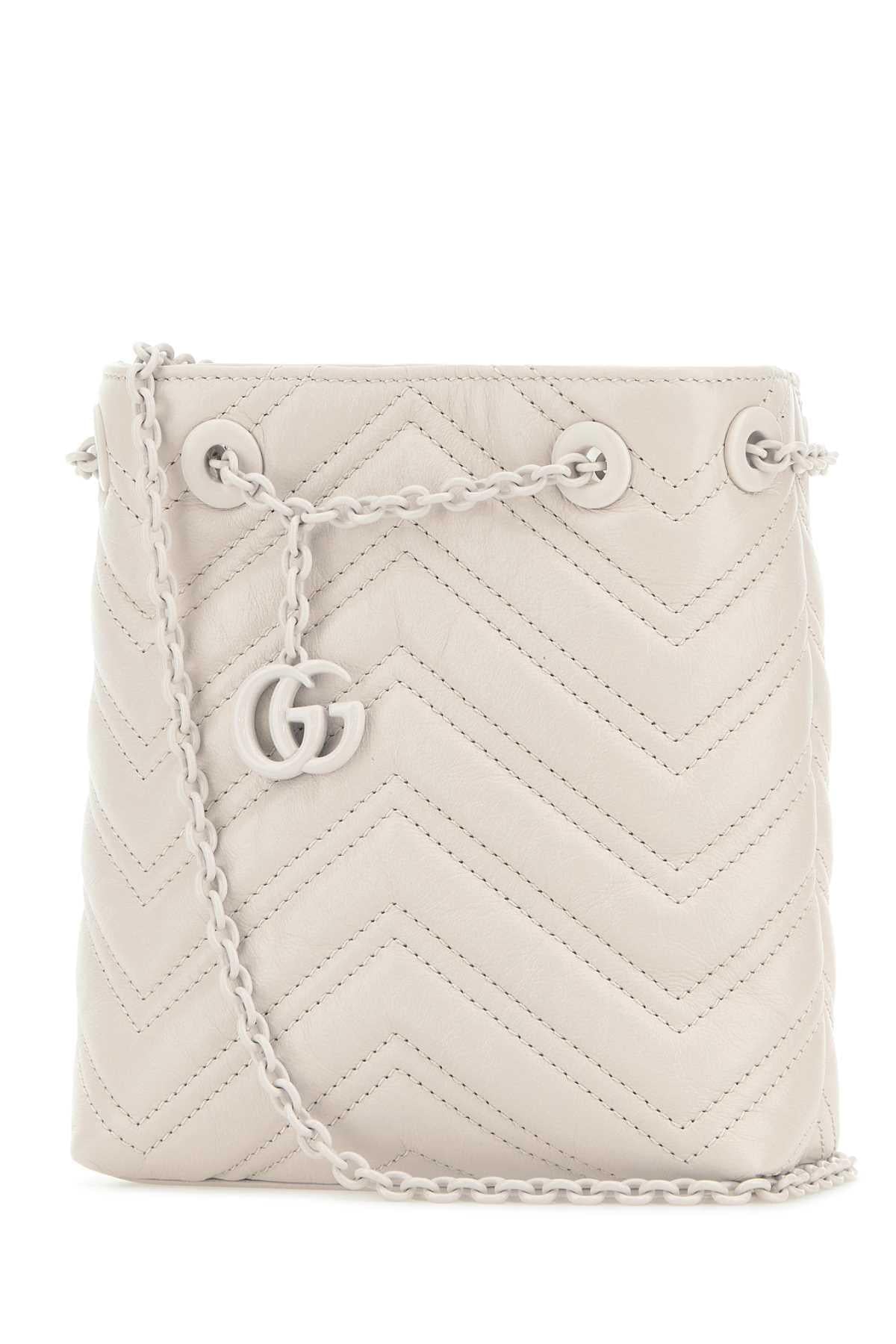 Gucci Women Ivory Leather Micro Gg Marmont Bucket Bag