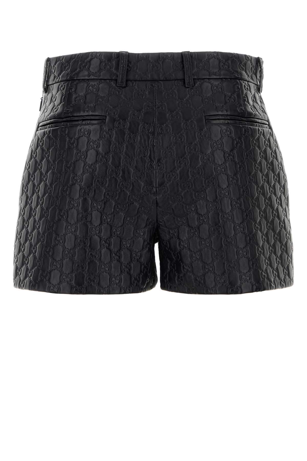 Gucci Women Black Leather Shorts