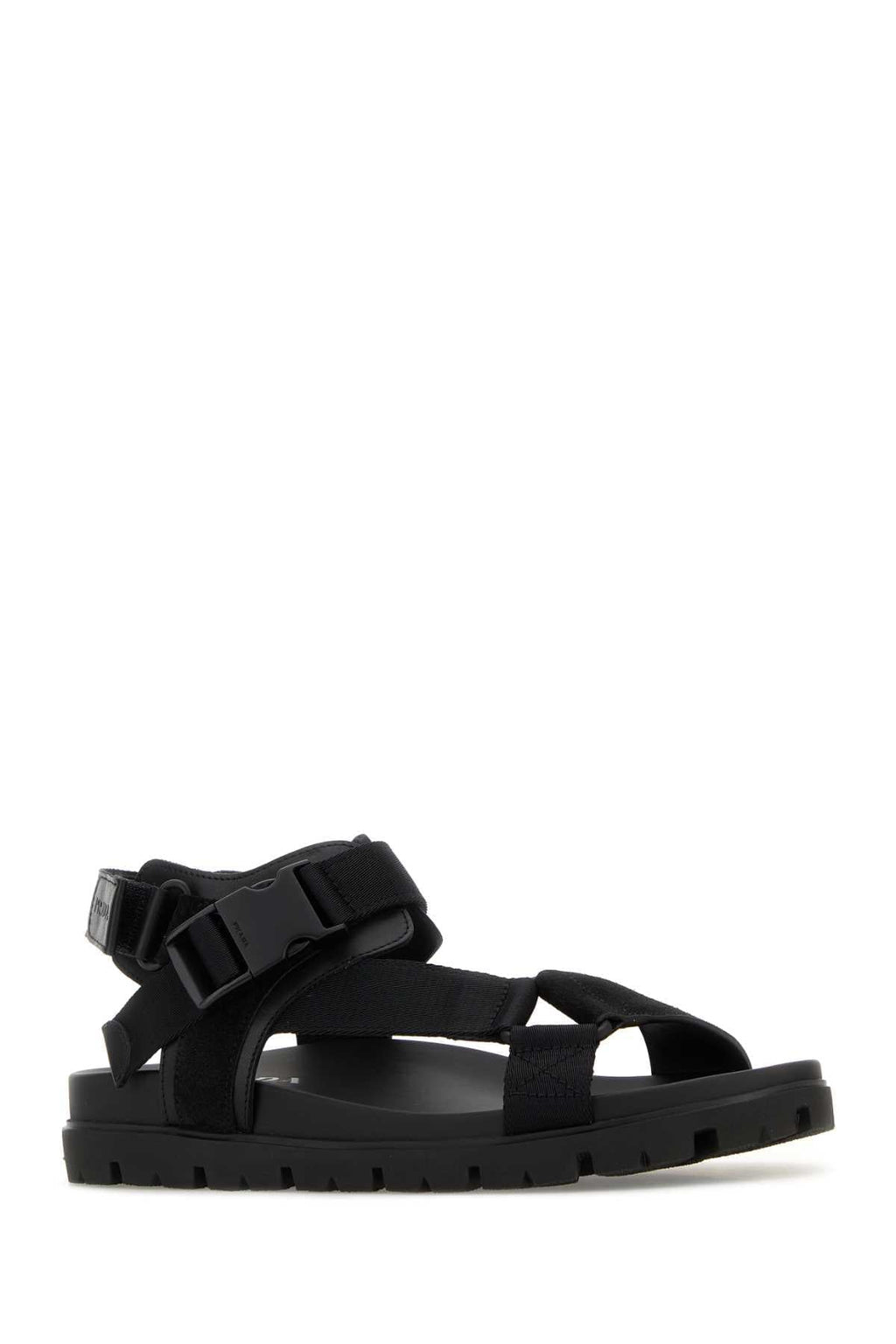 Prada Men Black Fabric Suede Sandals