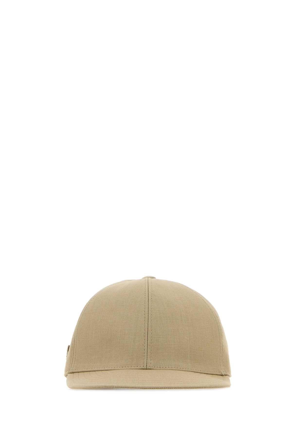 Prada Men Sand Linen Baseball Cap