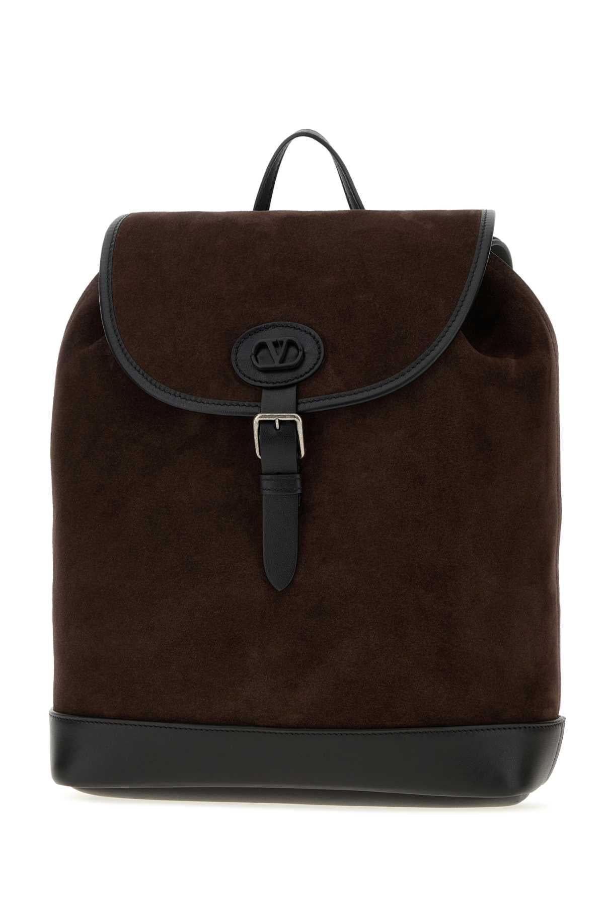 Valentino Garavani Men Dark Brown Suede Vlogo Signature Backpack