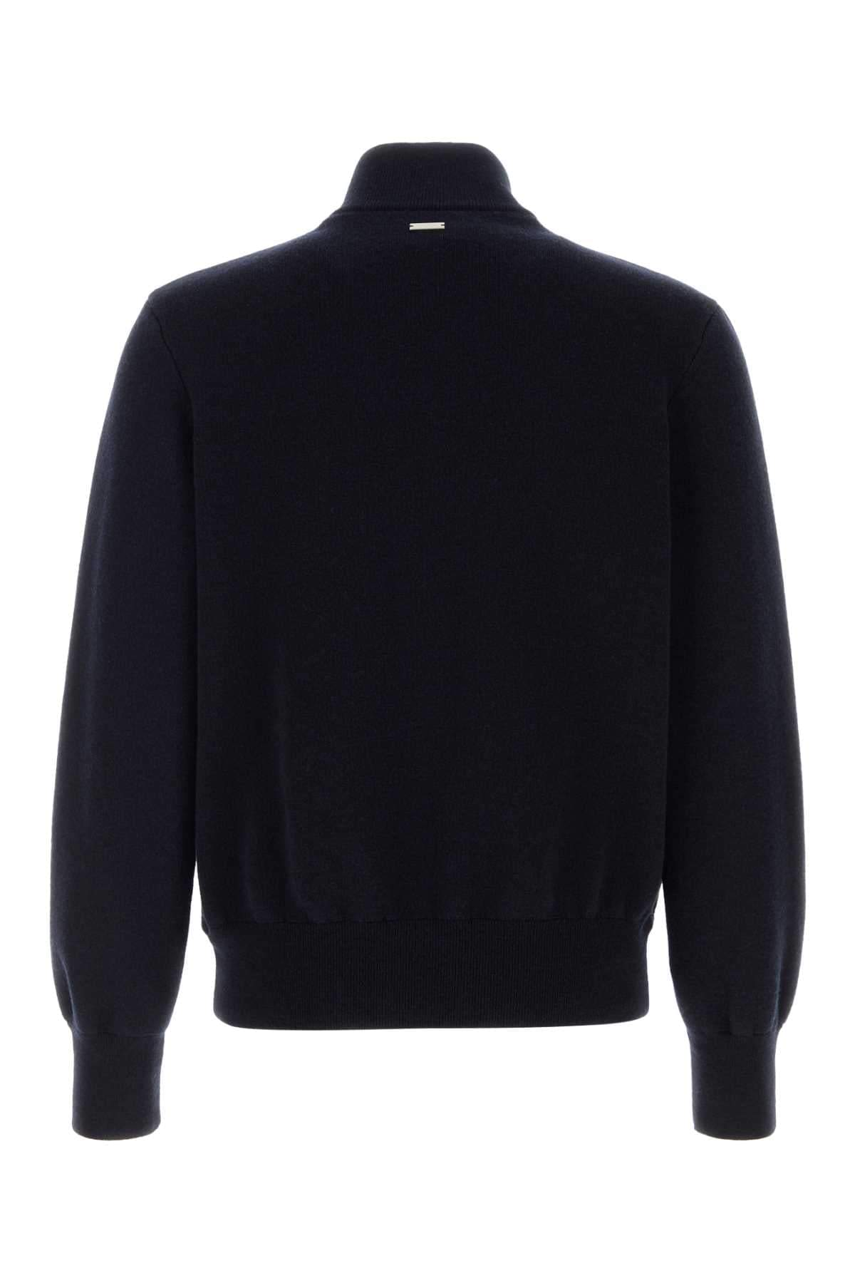 Salvatore Ferragamo Men Navy Blue Wool Cardigan
