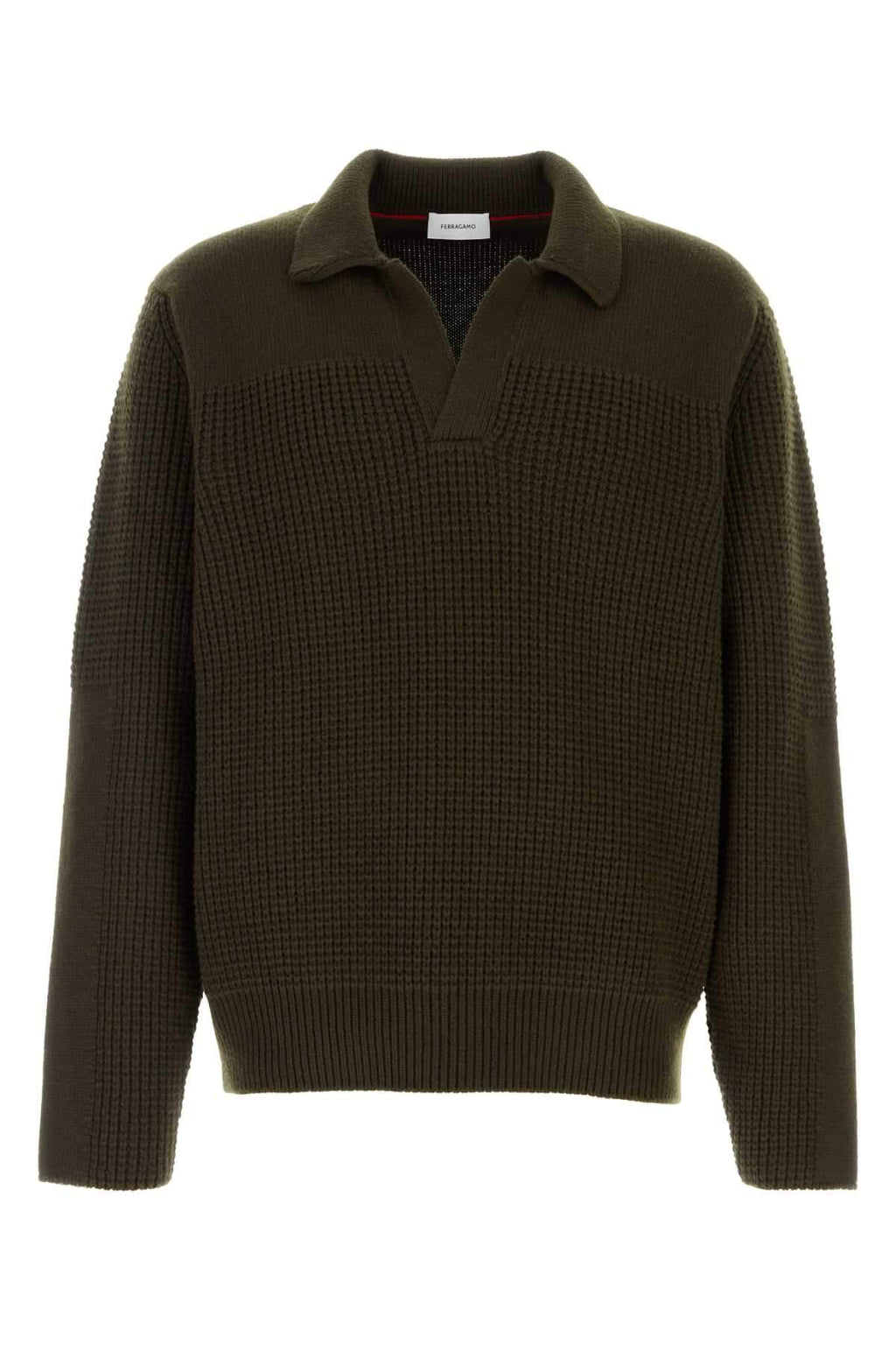 Salvatore Ferragamo Men Olive Green Wool Sweater