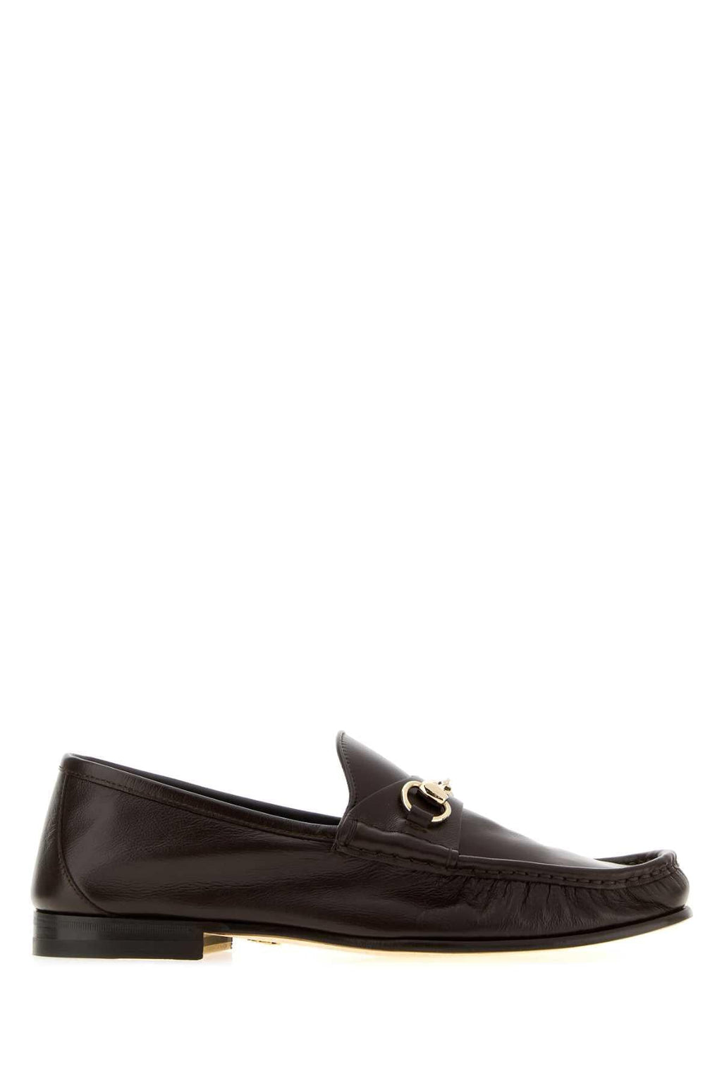 Gucci Men Dark Brown Leather Gucci Lugano Loafers