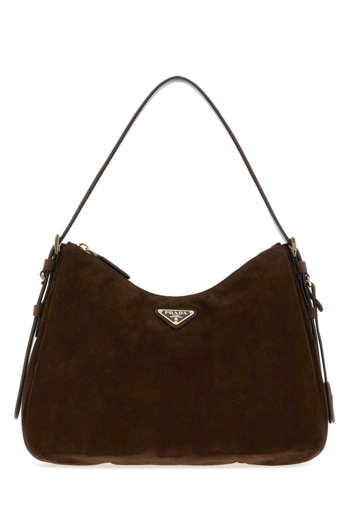 Prada Women Dark Brown Suede Shoulder Bag