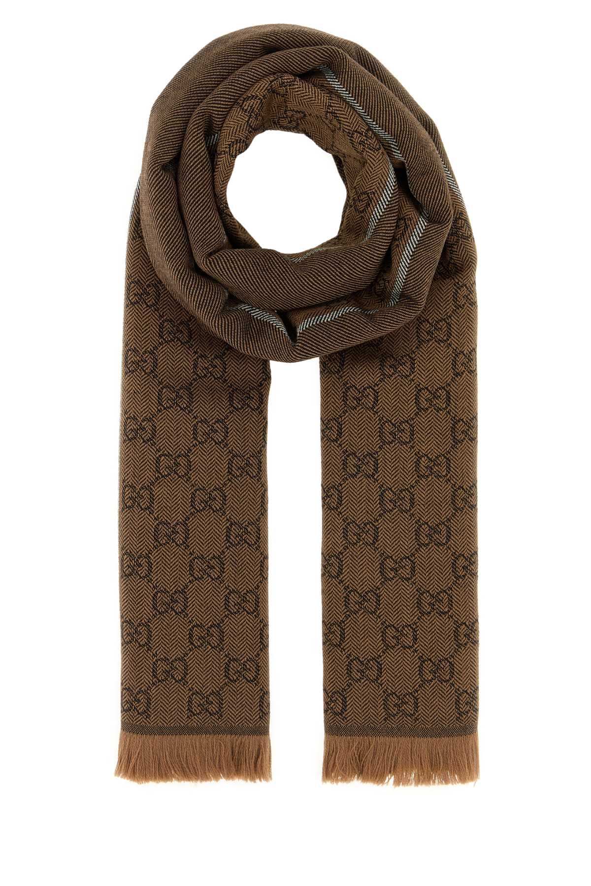 Gucci Men Camel Wool Scarf