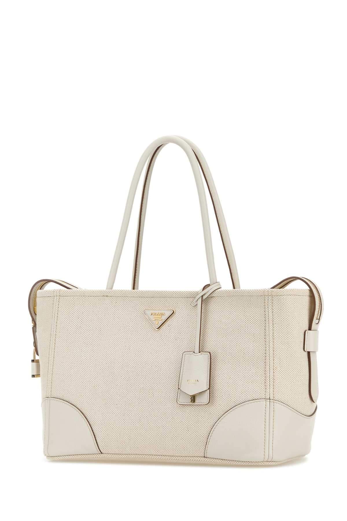 Prada Women White Canvas Large Shopping Bag