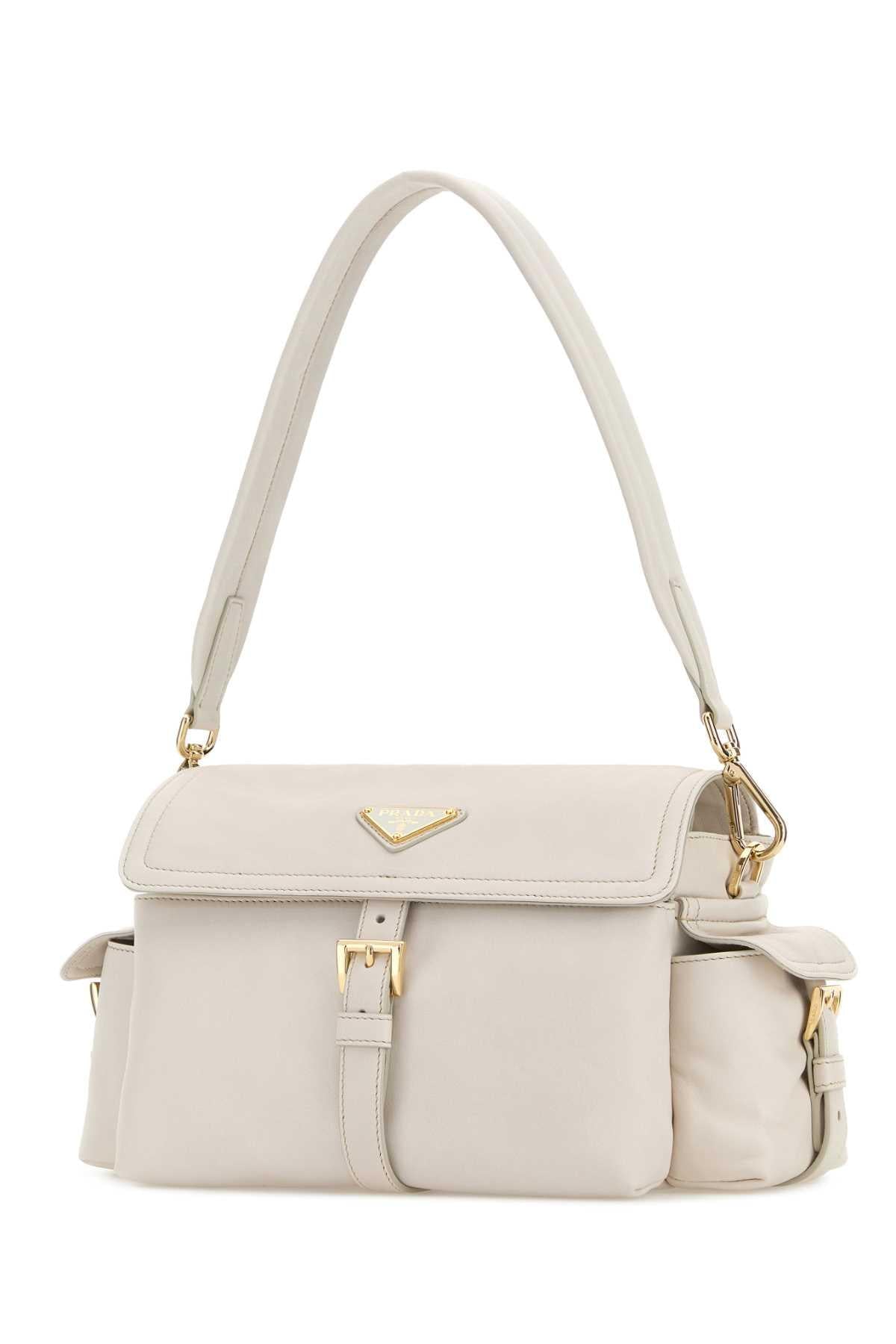 Prada Women Ivory Nappa Leather Prada Explore Shoulder Bag