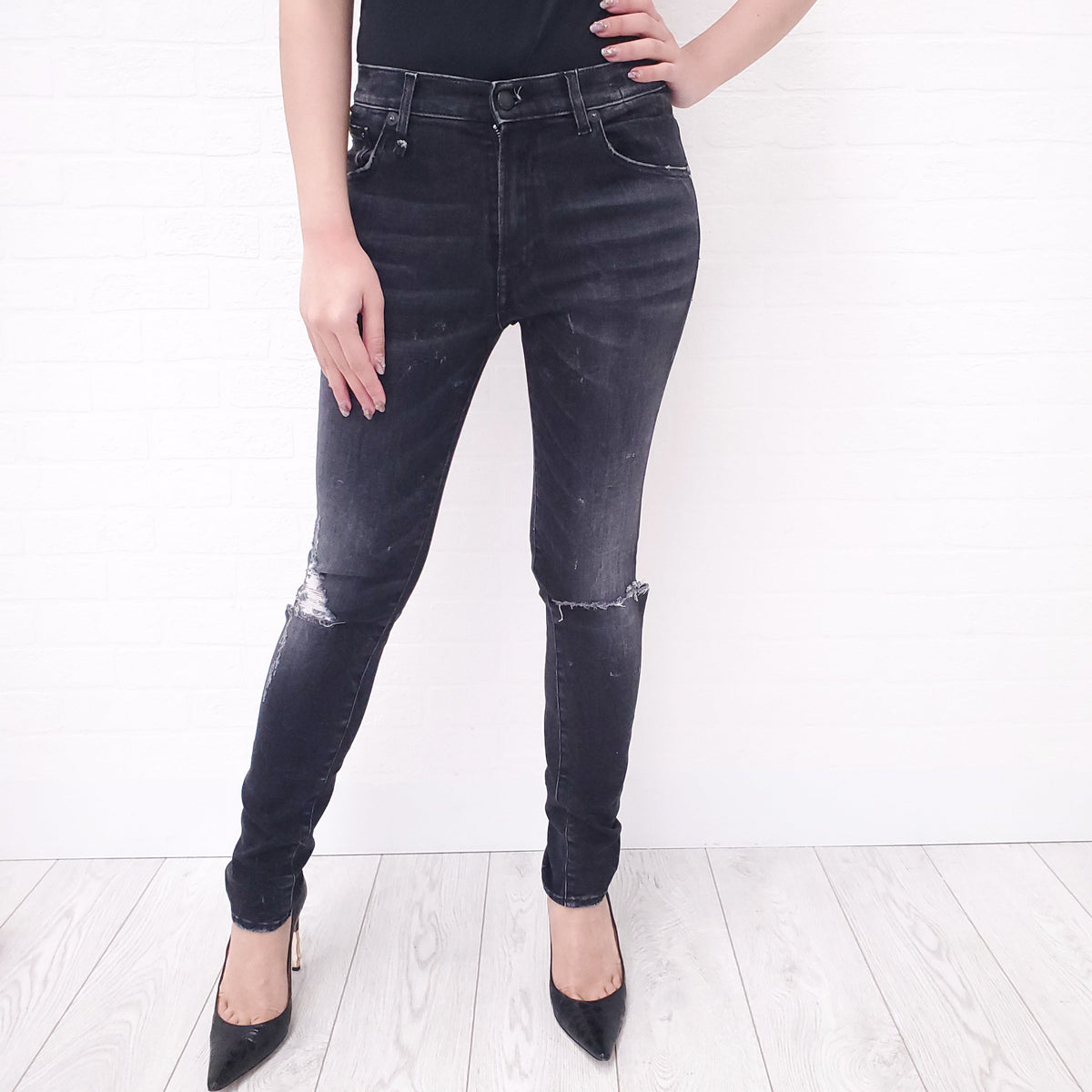 R13 BLACK DENIM JEANS - SIZE 28