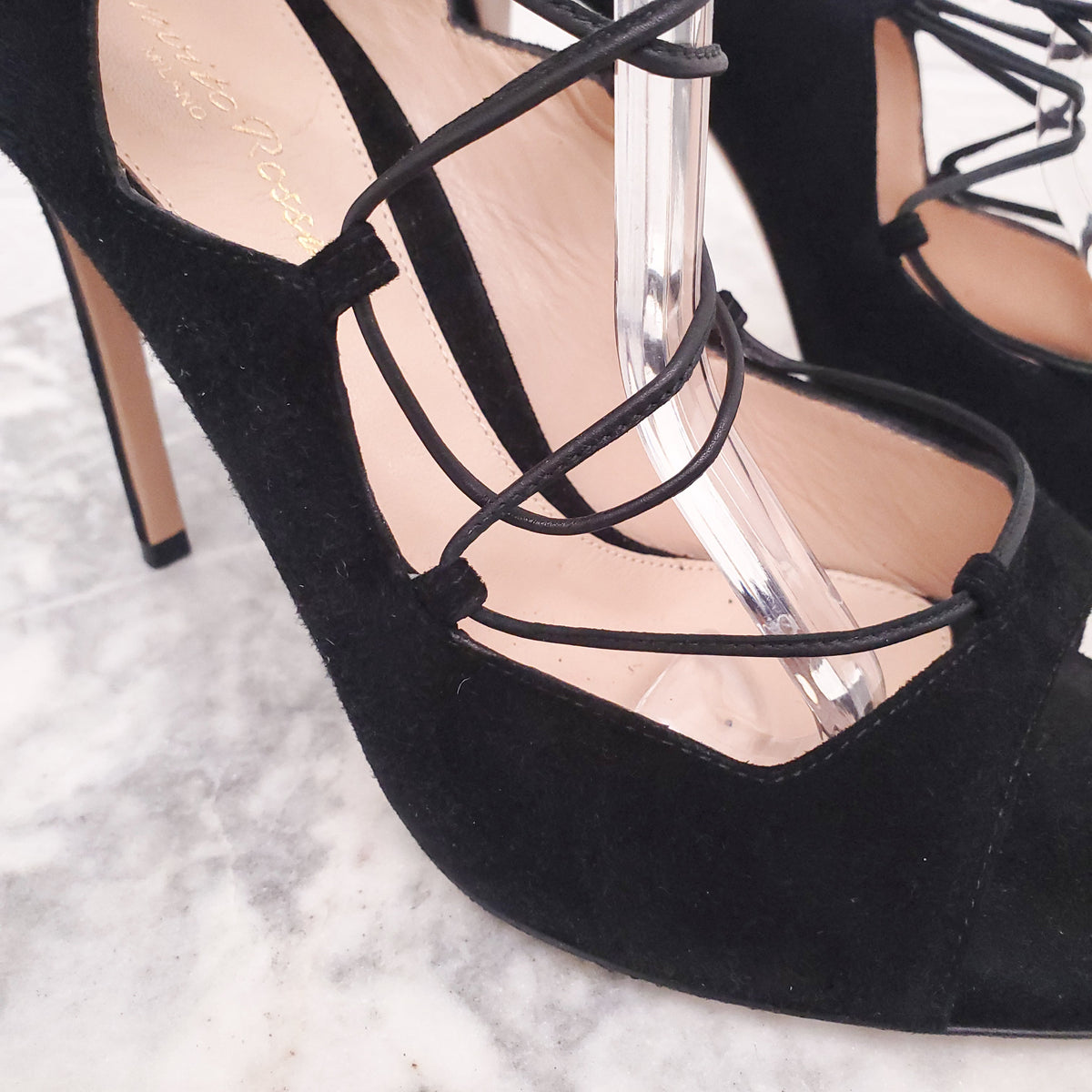 GIANVITO ROSSI SUEDE LACE UP HEELS - SIZE 39