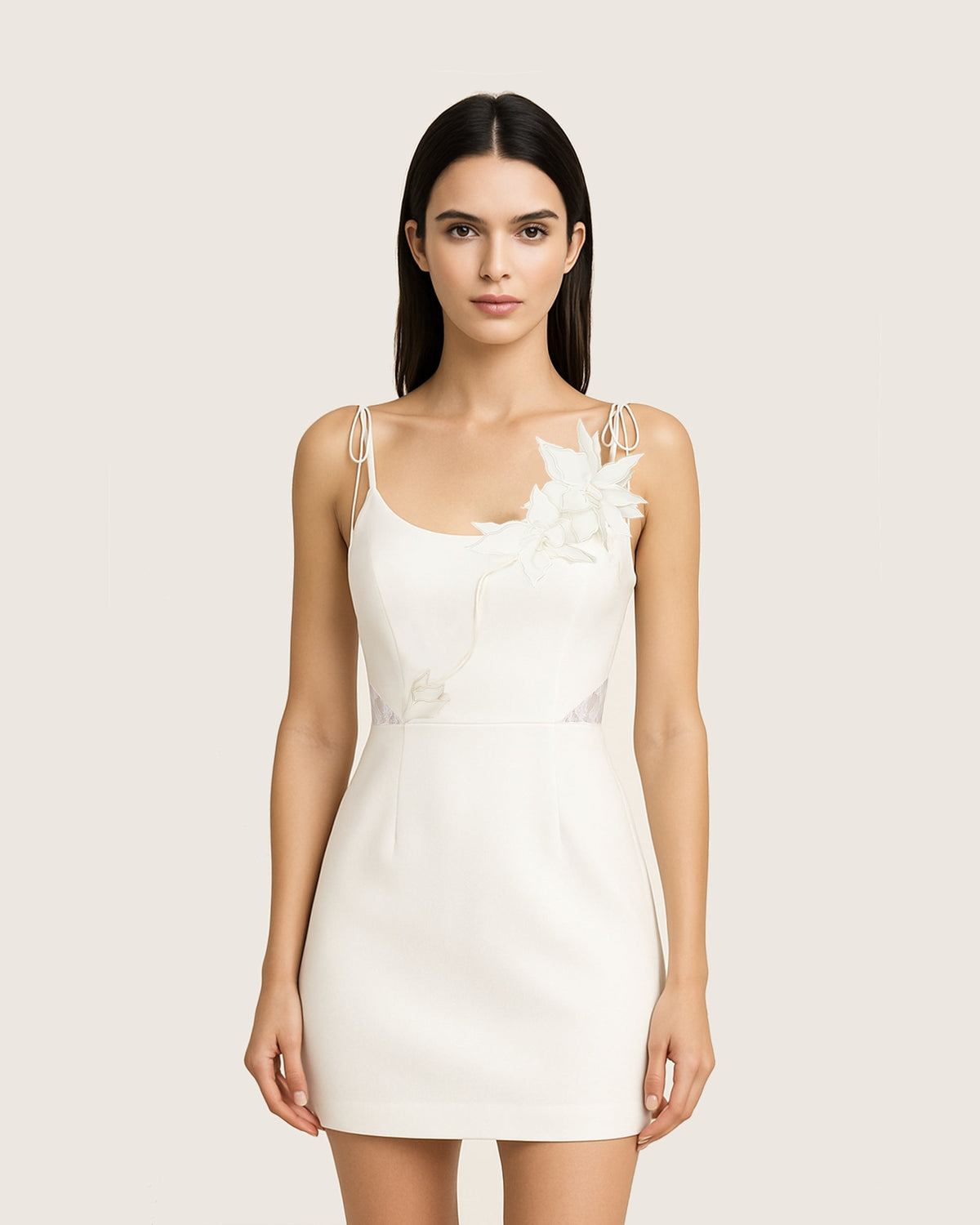 Floral Vine Tie Dress - White
