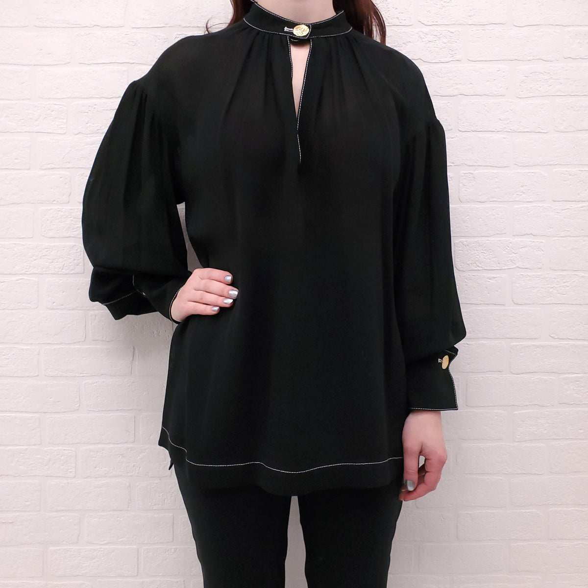 PROENZA SCHOULER SILK GEORGETTE LONG SLEEVE BLOUSE - SIZE 6