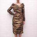 DOLCE & GABBANA GOLD RUCHED DRESS - SIZE 48