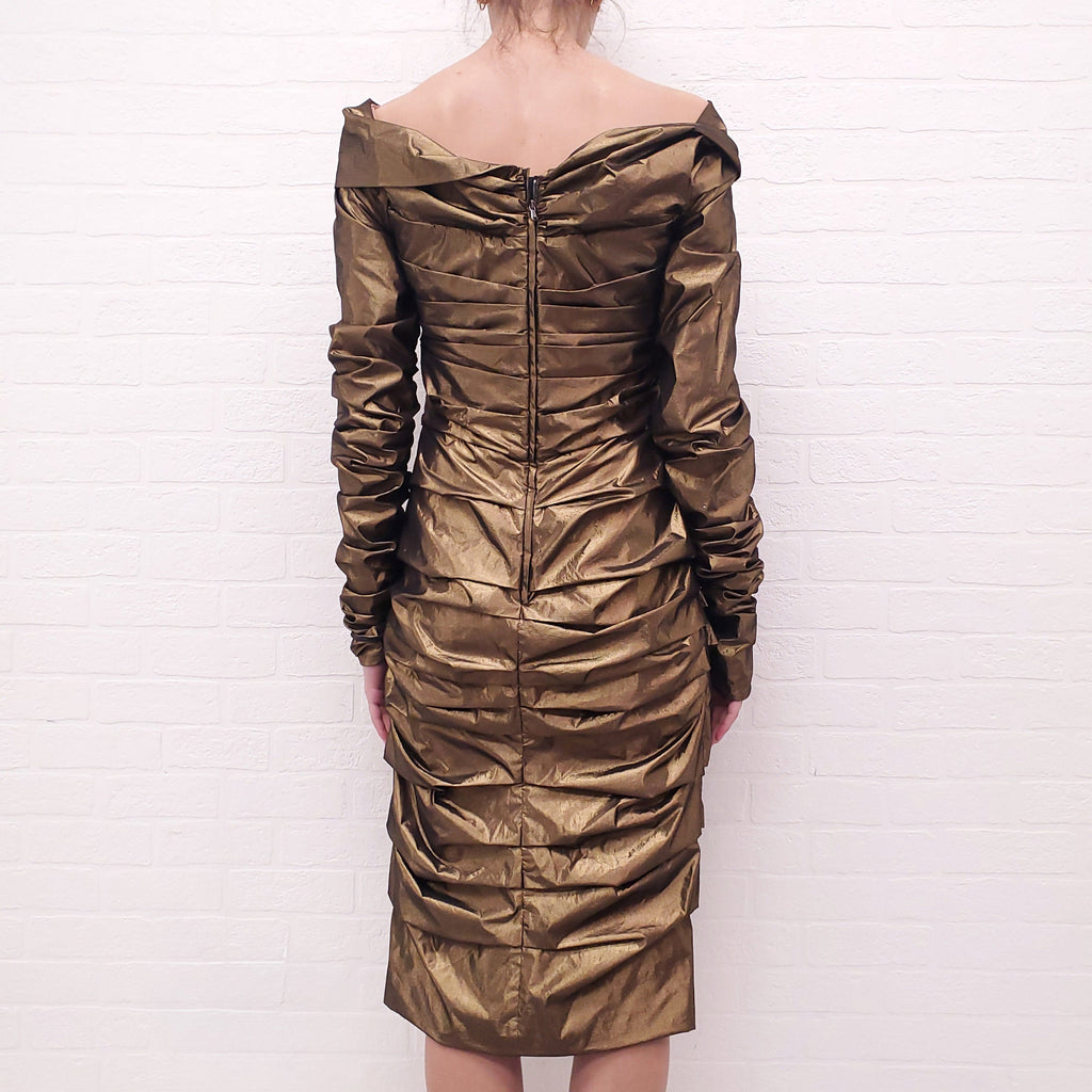 DOLCE & GABBANA GOLD RUCHED DRESS - SIZE 48
