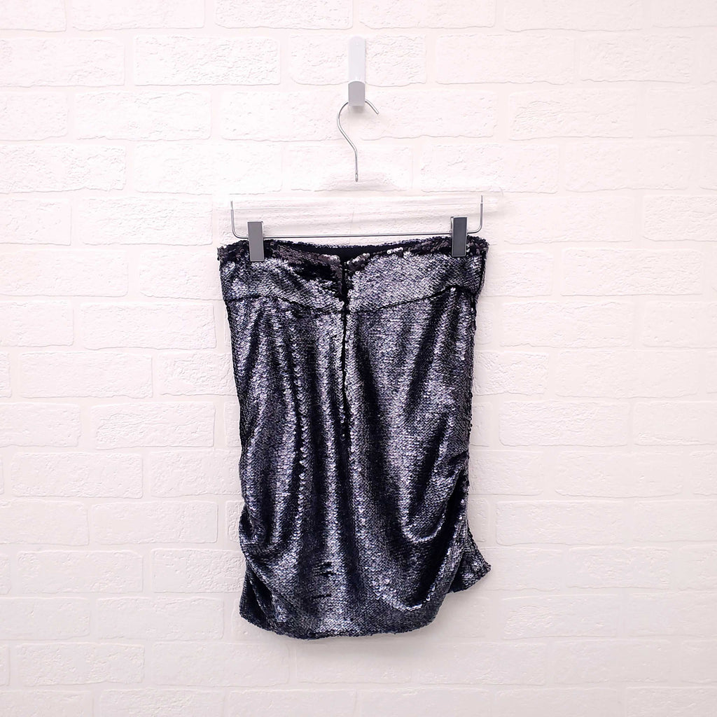 IRO SEQUIN GREY RUCHED SKIRT - SIZE 36