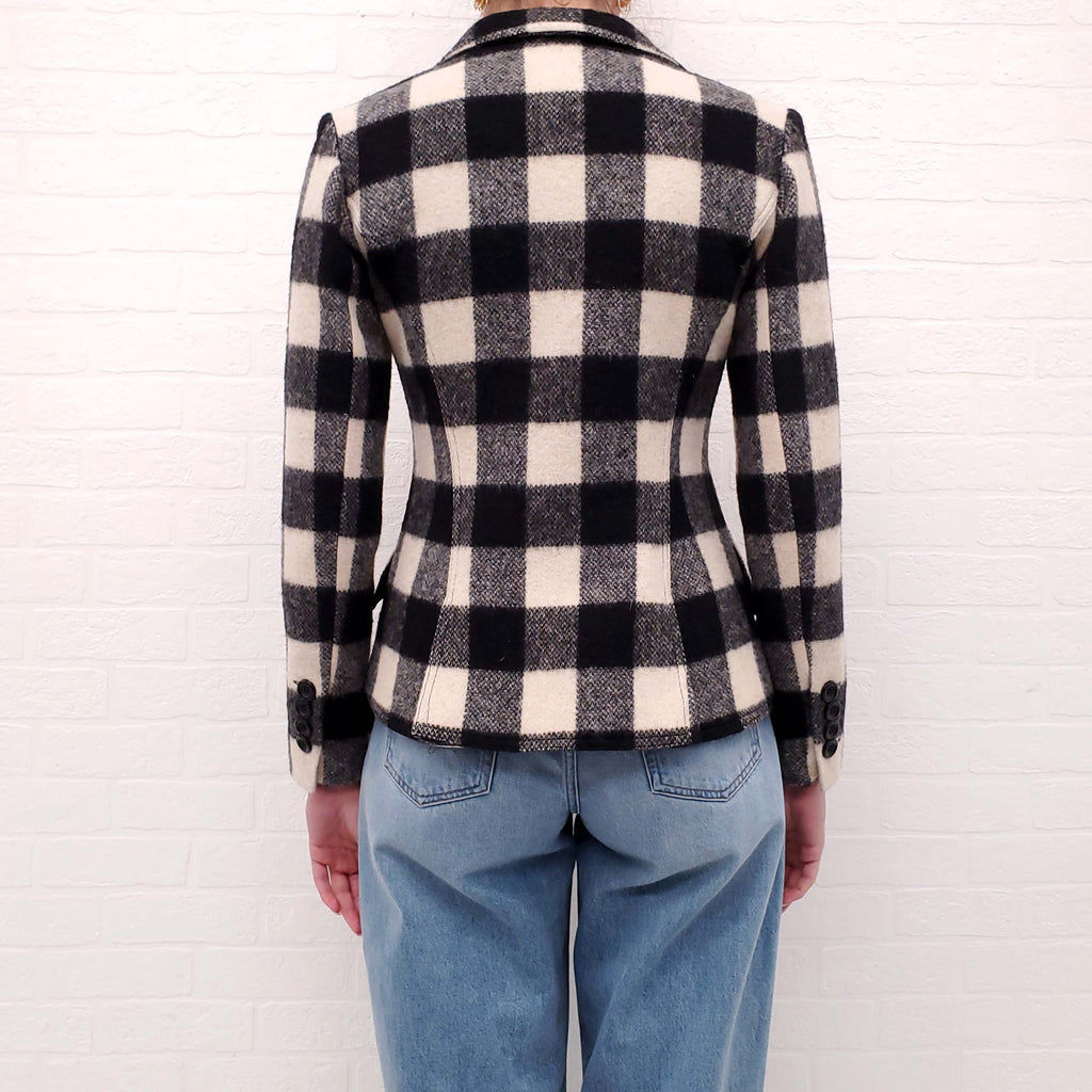 SMYTHE BLACK AND WHITE PLAID WOOL LINED BLAZER - SIZE 6