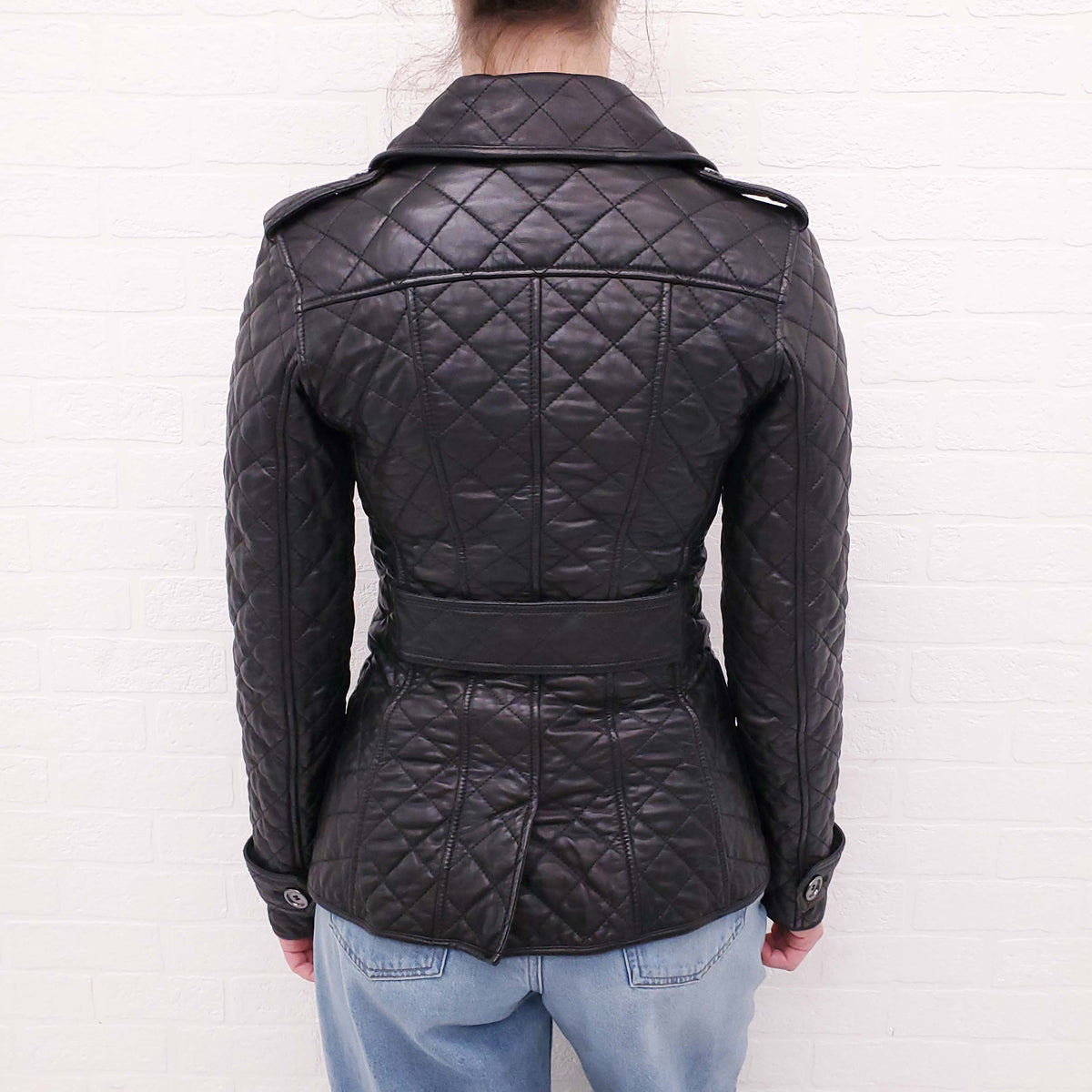 BURBERRY BRIT LEATHER QUILTED JACKET - SIZE 4